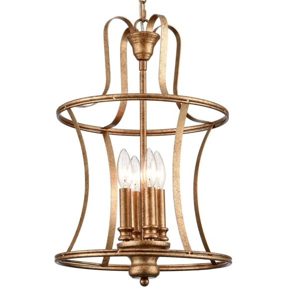 4-Light Farmhouse Chandelier Lantern Pendant Light Rusty Gold Finish