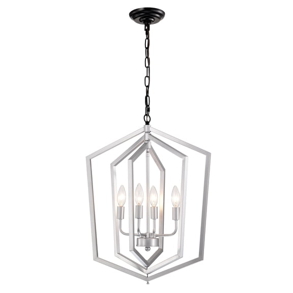 4-Light Farmhouse Chandeliers,Matte Black and Sliver+ Matte Black Vintage Cage Light Fixture,Adjustable Height Chandeliers for Dining Room,Bedroom,Living Room,Confere (E12 Bulbs Not Included),Matt