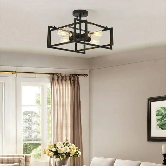 4-Light Farmhouse Semi Flush Mount Ceiling Light Fixtures Dining Room Ceiling Lighting Industrial Ceiling Lamp for Hallway Kitchen Bedroom Dining Room Entryway Foyer