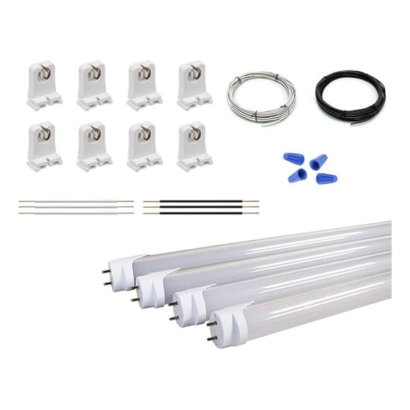 4 Light Fluorescent to LED Retrofit Conversion Kit - Includes (8) Lamp Holders, (4) 4 Ft. 24W 6500K LED T8 Tubes, (4) , Copper Wires