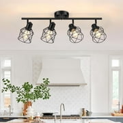 4 Light Flush Mount Ceiling Spot Light Fixture Track Lighting Fixtures Ceiling Black Flush Mount Ceiling Light with E26 Base Industrial Track Lighting for Kitchen, Living Room, Dining Room, Hallway