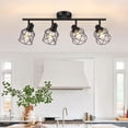 thumbnail image 1 of 4 Light Flush Mount Ceiling Spot Light Fixture Track Lighting Fixtures Ceiling Black Flush Mount Ceiling Light with E26 Base Industrial Track Lighting for Kitchen, Living Room, Dining Room, Hallway, 1 of 7