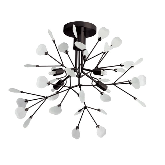 4 Light Flush Mount, With Frosted Glass Petals-Finish:Painted/Dark Bronze