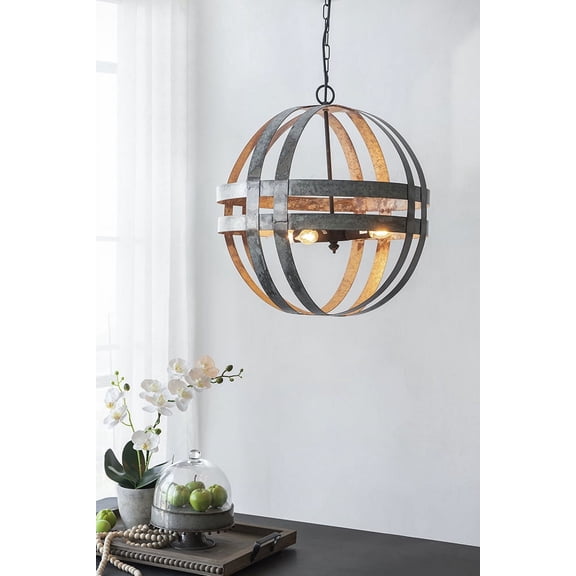 4- Light Galvanized Chandelier,Hanging Light Fixture with Adjustable Chain for Kitchen Dining Room Foyer Entryway,Bulb Not Included,Gray Metal Lighting Lamps