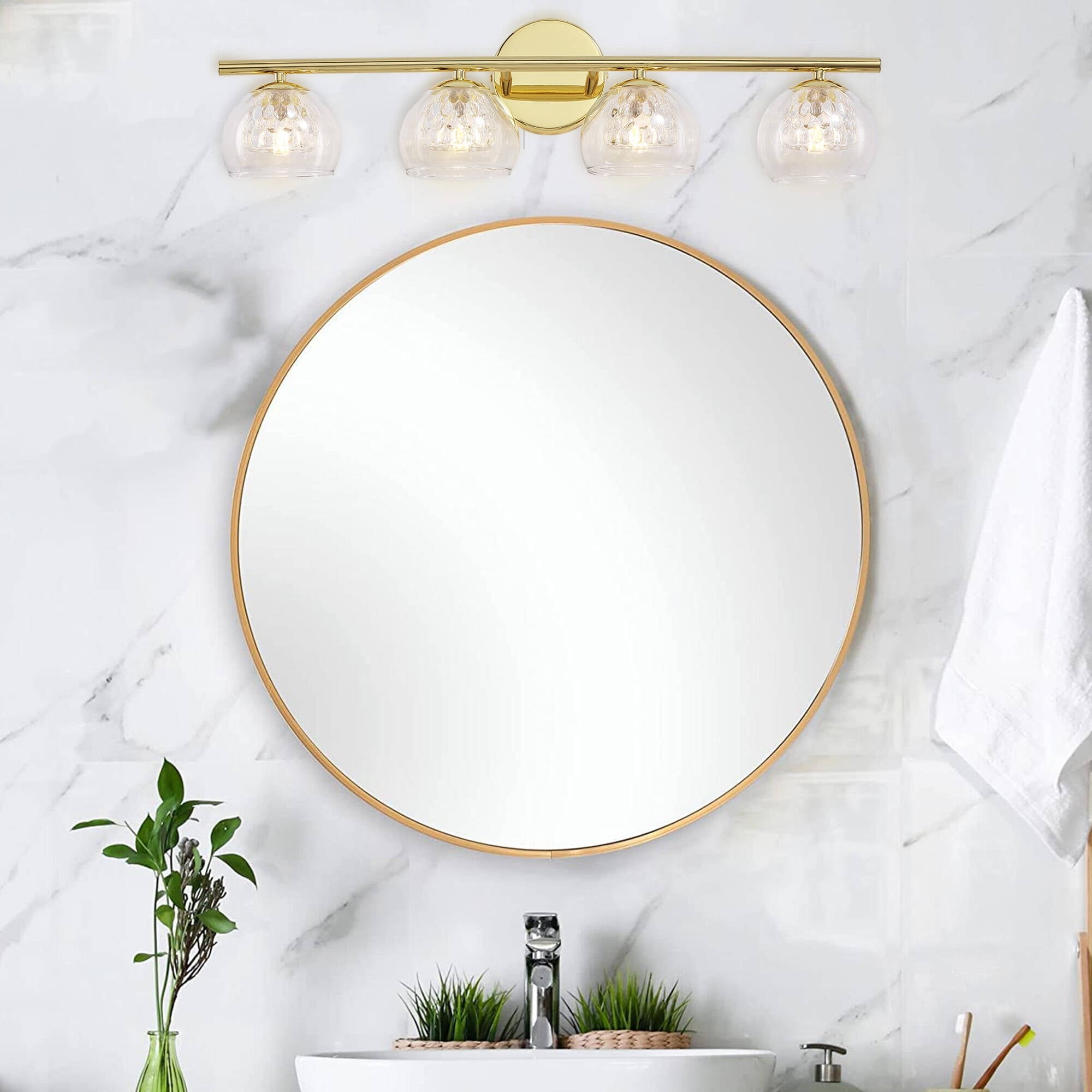 Gold and Glass 4-Light Vanity Bathroom Fixture
