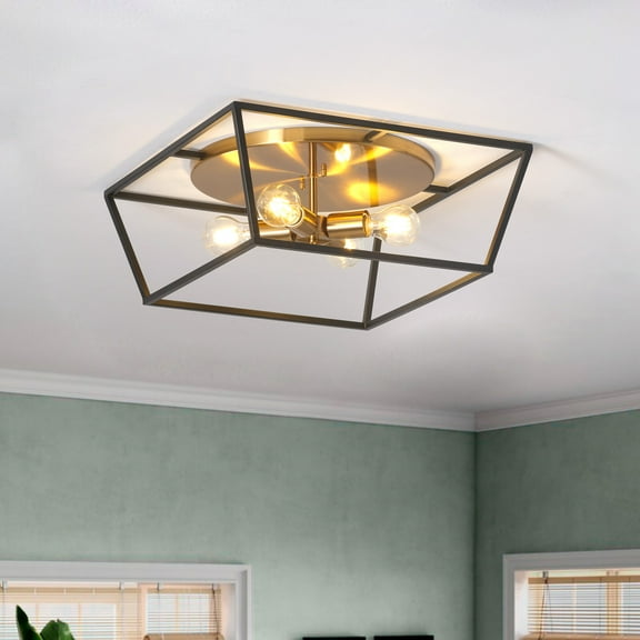 4-Light Industrial Caged Metal Ceiling Light, Modern Coastal Ceiling Light Fixture for Kitchen Bedroom Farmhouse Dining Room