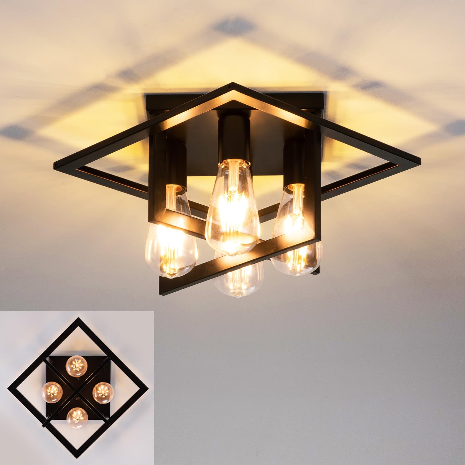 4 Light Industrial Ceiling Light Black Semi Flush Mount Lights Close to ...