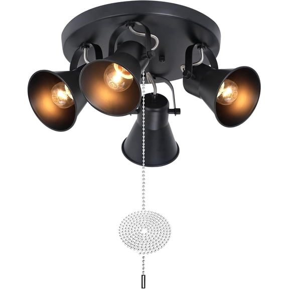 KEESFU 4-Light Industrial Track Lighting Fixture, Black Adjustable Ceiling Light with Pull Chain Switch, Modern Flush Mount for Kitchen, Hallway, Dining Room