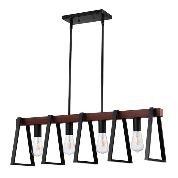 4 Light Kitchen Island Pendant Light 60W Adjustable Dining Room Lighting Fixture with 2 6 Inch and 6 12 Inch Rods Industrial Metal Frame Farmhouse Linear Chandelier E26