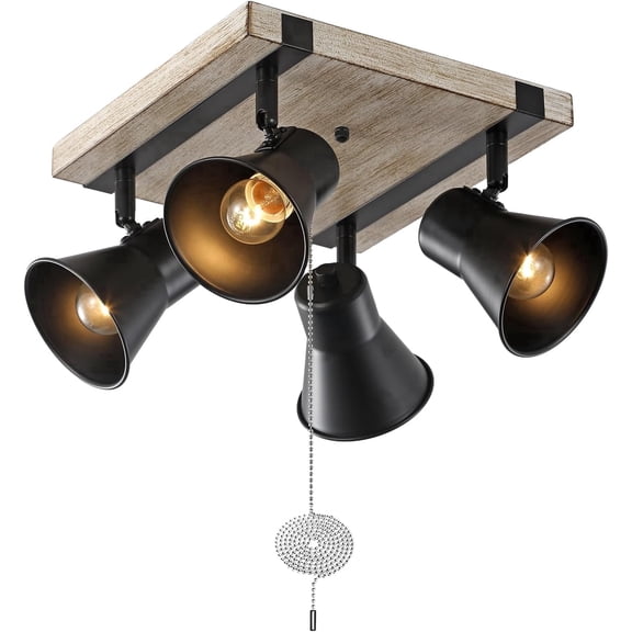 KEESFU 4-Light Farmhouse Flush Mount Ceiling Light with Pull Chain and Rotatable Heads