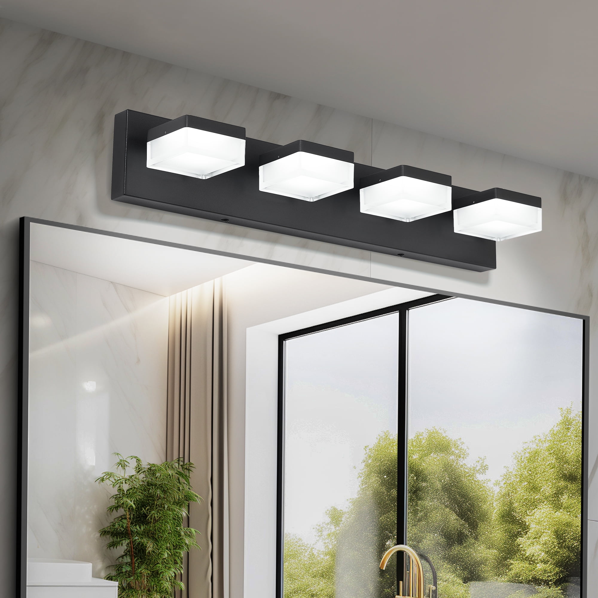 4 Light LED Modern Bathroom Lighting Fixtures Over Mirror 24.8in Dimmable Bathroom Vanity Light Fixture Matte Black