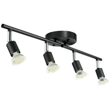 4-Light LED Track Lighting Kit, Ceiling Spot Light with Rotatable Light Arms and Heads, 24.8" Track Lighting Fixture, Included 4 GU10 3000K Bulbs for Indoors Exhibition