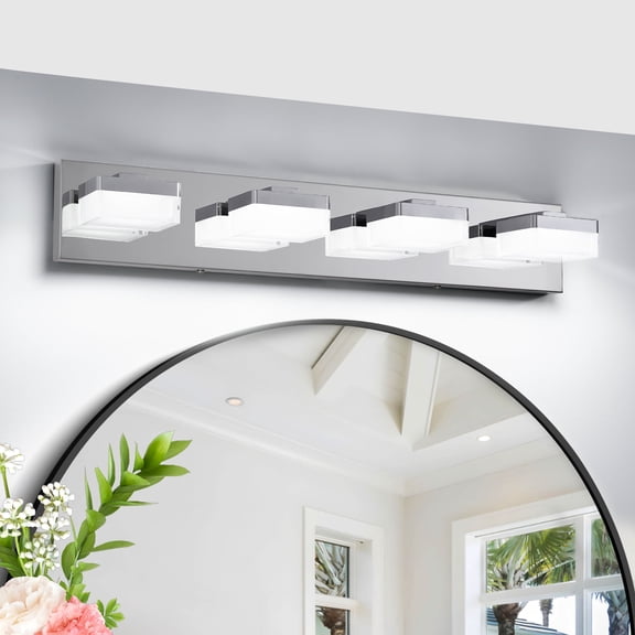 4-Light LED Vanity Light, 25 Inch Dimmable Bathroom Light Fixtures 6000K, Polished Chrome Modern