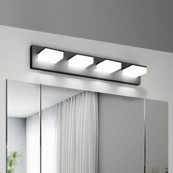 4-Light LED Vanity Light, 26 Inch Adjustable, Dimmable 3-Color (3/4/6000K), Matte Black Modern, JQ9811-4T