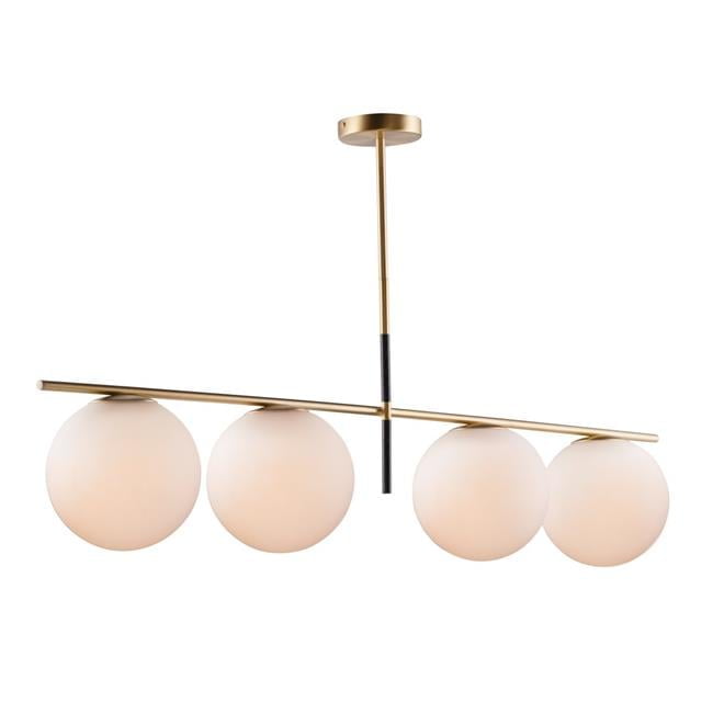 Elegance Defined Satin Brass & Black 4-Light Pendant with Satin White Glass