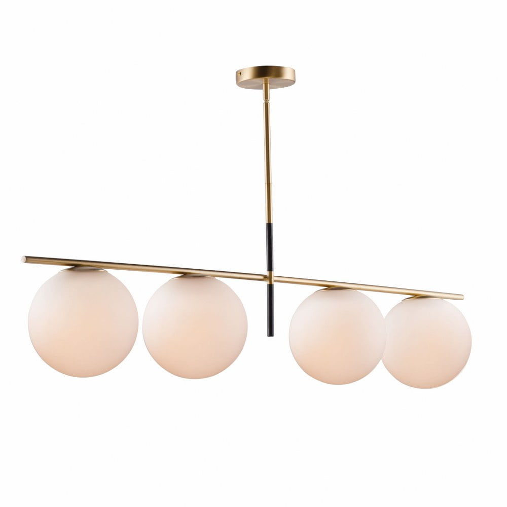 Elegance Defined Satin Brass & Black 4-Light Pendant with Satin White Glass