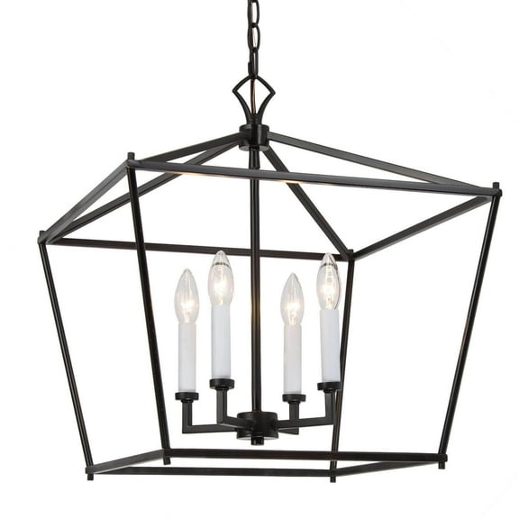 LNC 4-Light Matte Black and White Geometric Modern/Contemporary Cage Chandelier