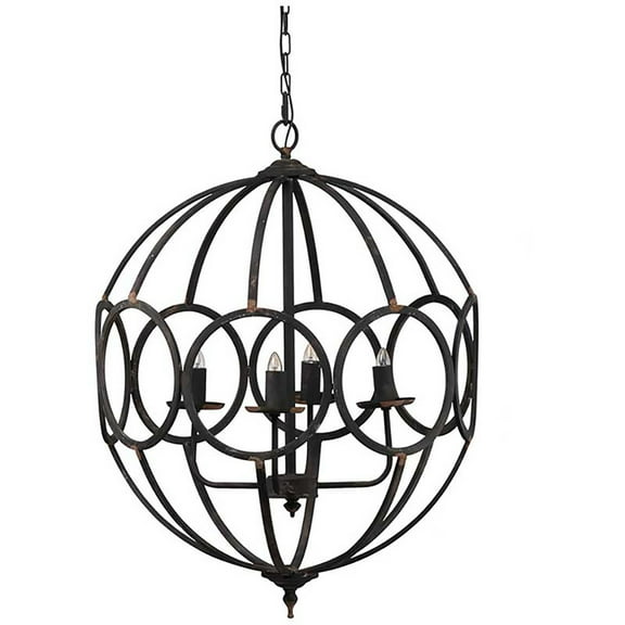 4 - Light Metal Chandelier, Hanging Light Fixture with Adjustable Chain for Kitchen Dining Room Foyer Entryway, Bulb Not Included