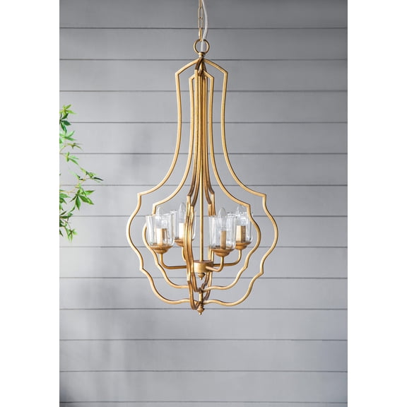 4 - Light Metal Chandelier, Hanging Light Fixture with Adjustable Chain for Kitchen Dining Room Foyer Entryway, Bulb Not Included