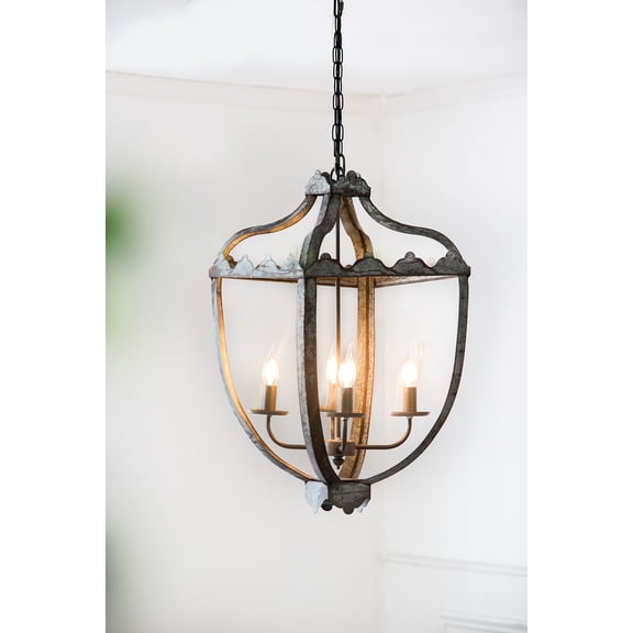 4 - Light Metal Chandelier, Hanging Light Fixture with Adjustable Chain for Kitchen Dining Room Foyer Entryway, Bulb Not Included