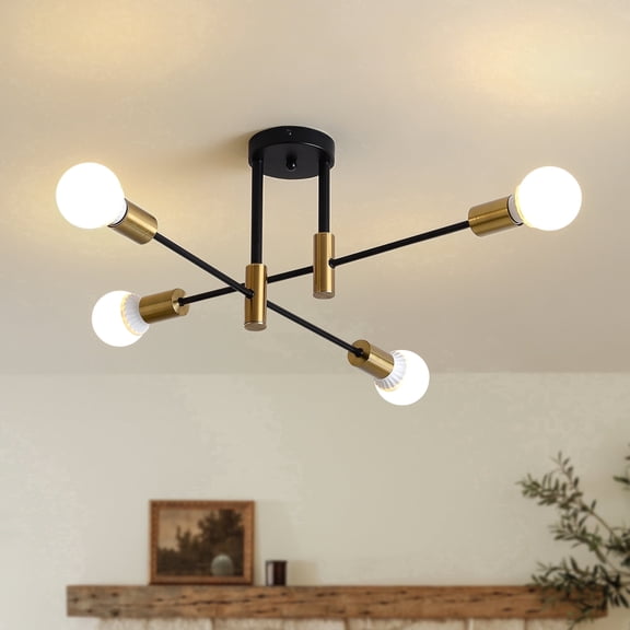 4-Light Metal Flush Mount Ceiling Light, Modern Multi-Arm Design for Indoor Use