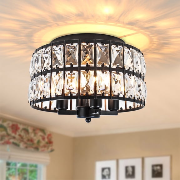 4-Light Modern Dimmable Crystal Flush Mount Ceiling Light for Dining Room, Living Room, Bedroom