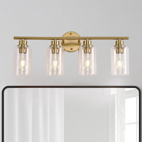 4-Light Modern Vanity Light with Clear Glass Shade - Dimmable Bathroom Brass Wall Lamp for Mirror, Kitchen, Hallway