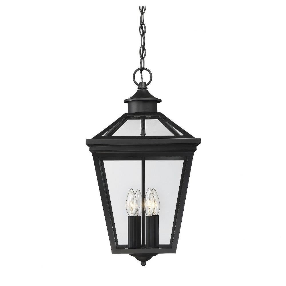 Black and Clear Glass 4-Light Outdoor Hanging Lantern