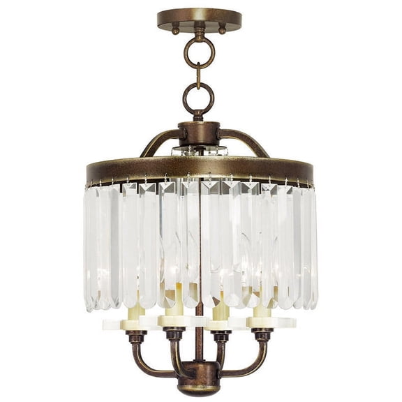 4 Light Palacial Bronze with Gilded Accents Mini Chandelier/Flush Mount with Clear Crystals Shade