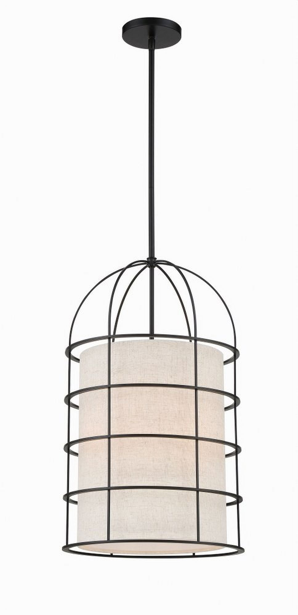 Coal Aluminum Drum Pendant Light with Oatmeal Linen Shade