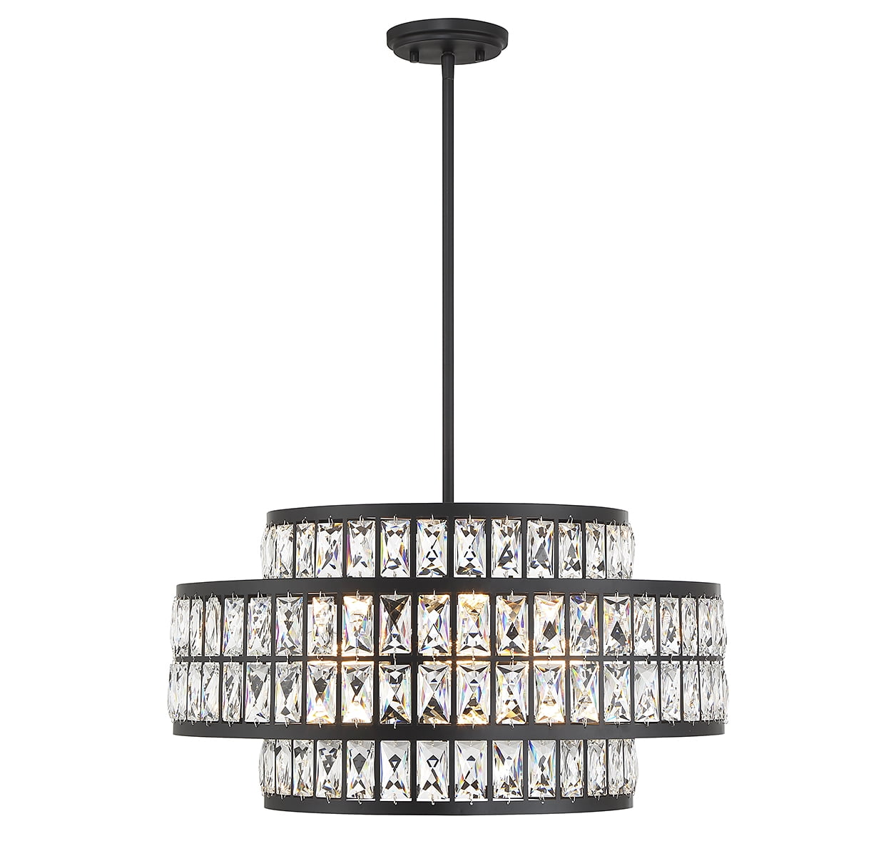 Renzo Matte Black Crystal Drum 4-Light Pendant