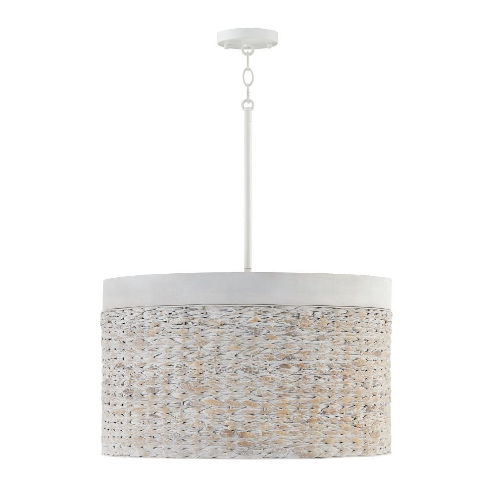Tallulah Chalk Wash Mango Wood and Water Hyacinth Drum Pendant Light