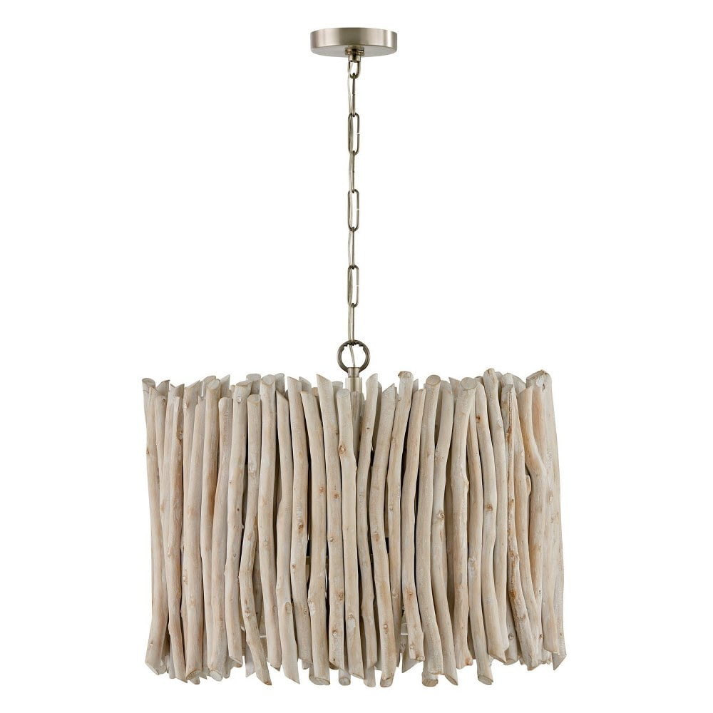 Cara Coastal Brushed Pewter 4-Light Drum Pendant with Handcrafted Eucalyptus