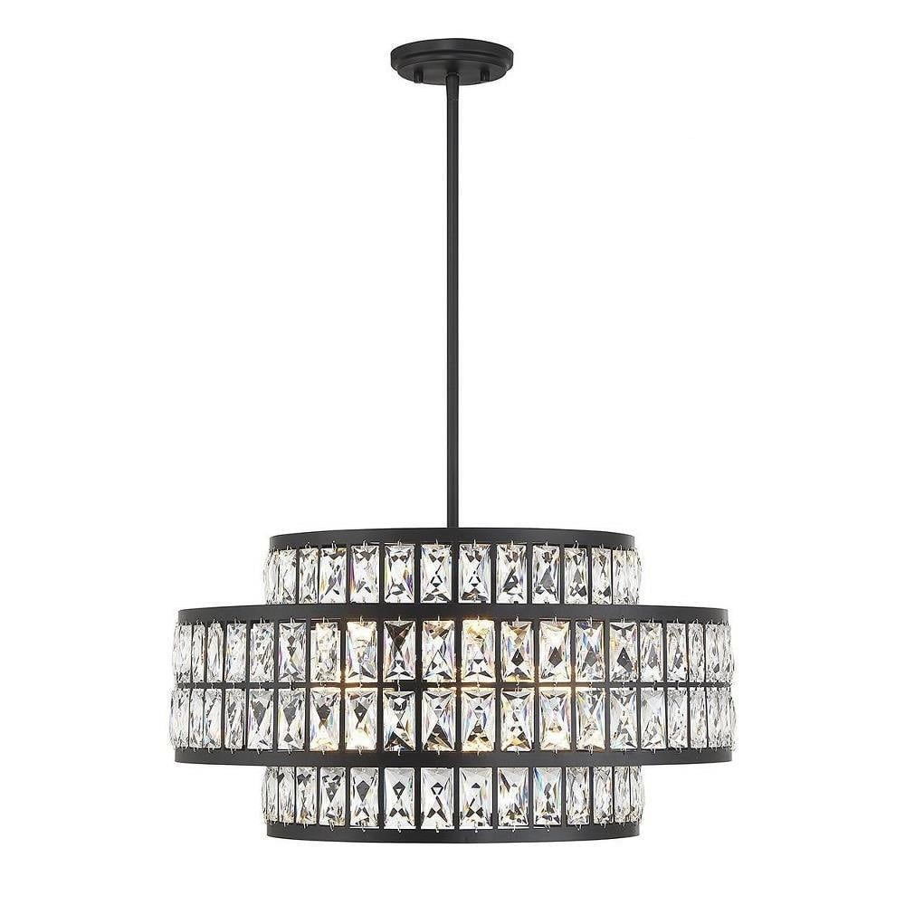 Renzo Matte Black Crystal Drum 4-Light Pendant