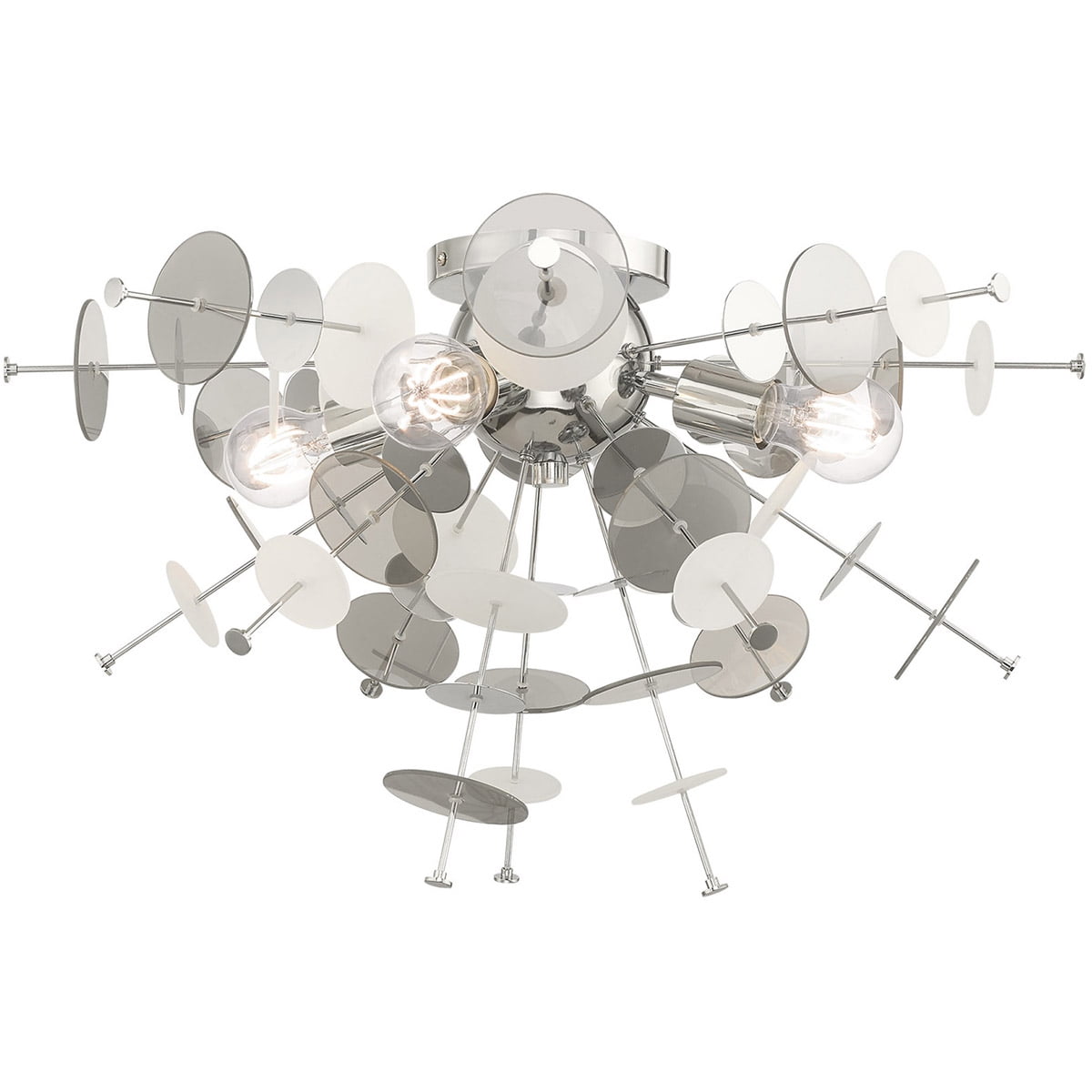 4 Light Polished Chrome Ceiling Light fixture with Chrome Discs & Glass Discs Shade