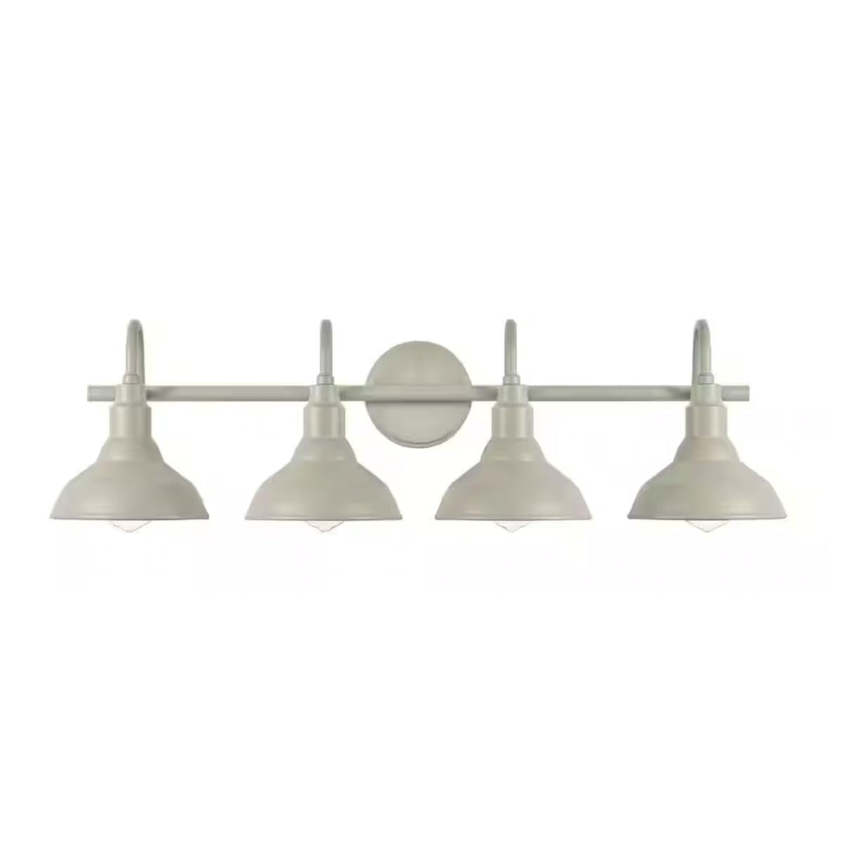 4-Light Rustic Vanity Light in Grey Finish, Bell-Shaped Design, Damp Rated and Dimmable, Ideal for Bathroom Vanities, Hallways, and Mirrors.