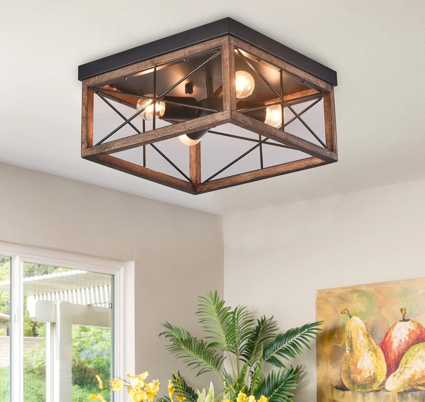 NL91119 Maccia 3 Light Flush Ceiling Light Satin Black Clear