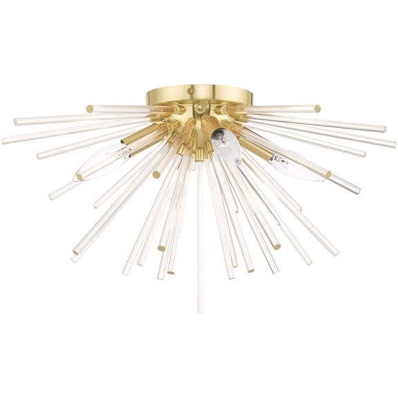 4 Light Satin Brass Ceiling Light fixture with Clear Crystal Rods Shade
