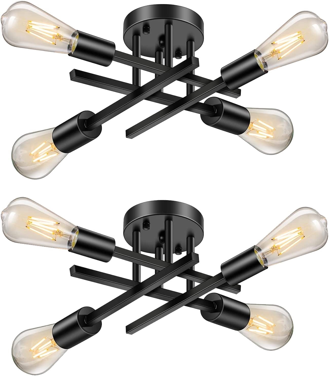 4-Light Semi Flush Mount Ceiling Light Fixture, Modern Black Close to Ceiling Light, Farmhouse Chandelier Ceiling Lamp for Hallway Kitchen Bedroom Living Room