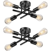 4-Light Semi Flush Mount Ceiling Light Fixture, Modern Black Close to Ceiling Light, Farmhouse Chandelier Ceiling Lamp for Hallway Kitchen Bedroom Living Room