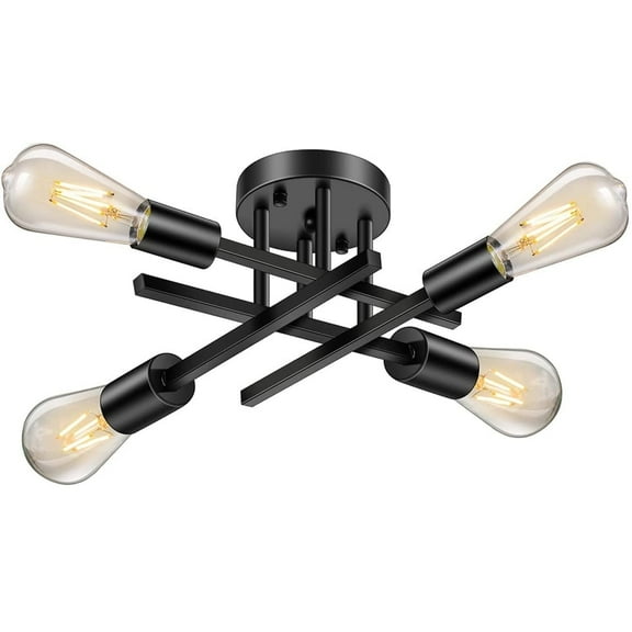 4-Light Semi Flush Mount Ceiling Light Fixture Modern Black Close to Ceiling Lighting Farmhouse Chandelier Ceiling Lamp for Hallway Kitchen Bedroom Living Room