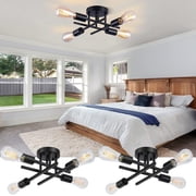 4-Light Semi Flush Mount Ceiling Light Fixture Modern Farmhouse Lighting Matte Black Rustic Sputnik Chandelier Ceiling Lamp for Kitchen Bedroom Living Room Hallway
