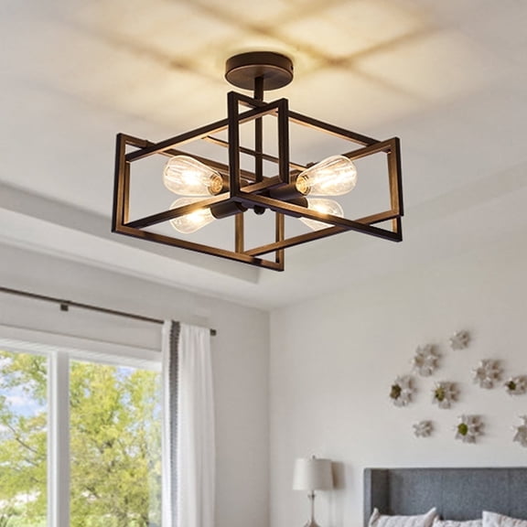 4-Light Semi Flush Mount Ceiling Light Fixtures Industrial Ceiling Lamp Vintage Farmhouse Lighting Chandelier Light for Kitchen Island Hallway Dining Room