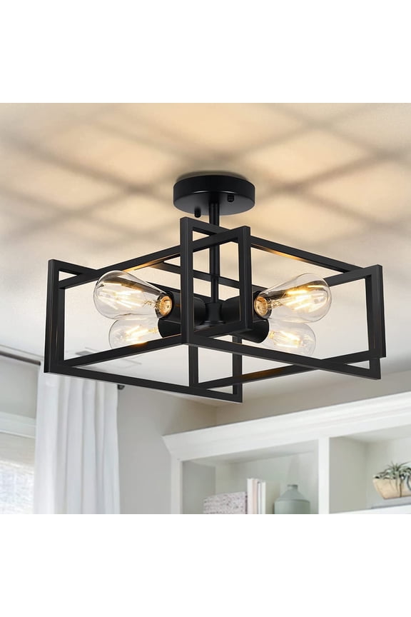 4-Light Semi Flush Mount Ceiling Light Fixtures Industrial Metal Cage Ceiling Lamp Fixtures Flush Mount Ceiling Lighting for Hallway Porch Kitchen Bathroom