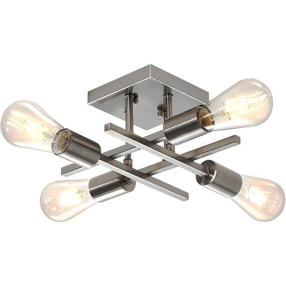 4-Light Semi Flush Mount Ceiling Light, Modern Brushed Nickel Close to Ceiling Light Fixtures, Easy Assembled, House Indoor Ceiling Lights for Bedroom Living Room Entryway