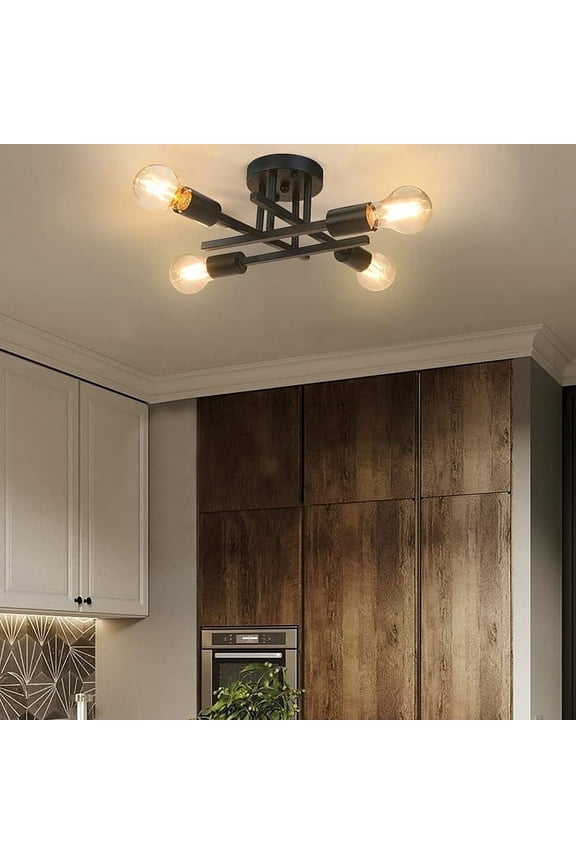 4-Light Semi Flush Mount Light Fixtures Farmhouse Black Light Fixtures Ceiling Mount Close to Ceiling Lighting Chandelier for Kitchen