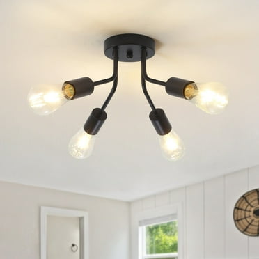 4-Light Semi Flush Mount Lights for Farmhouse Kitchen Dining Room Black