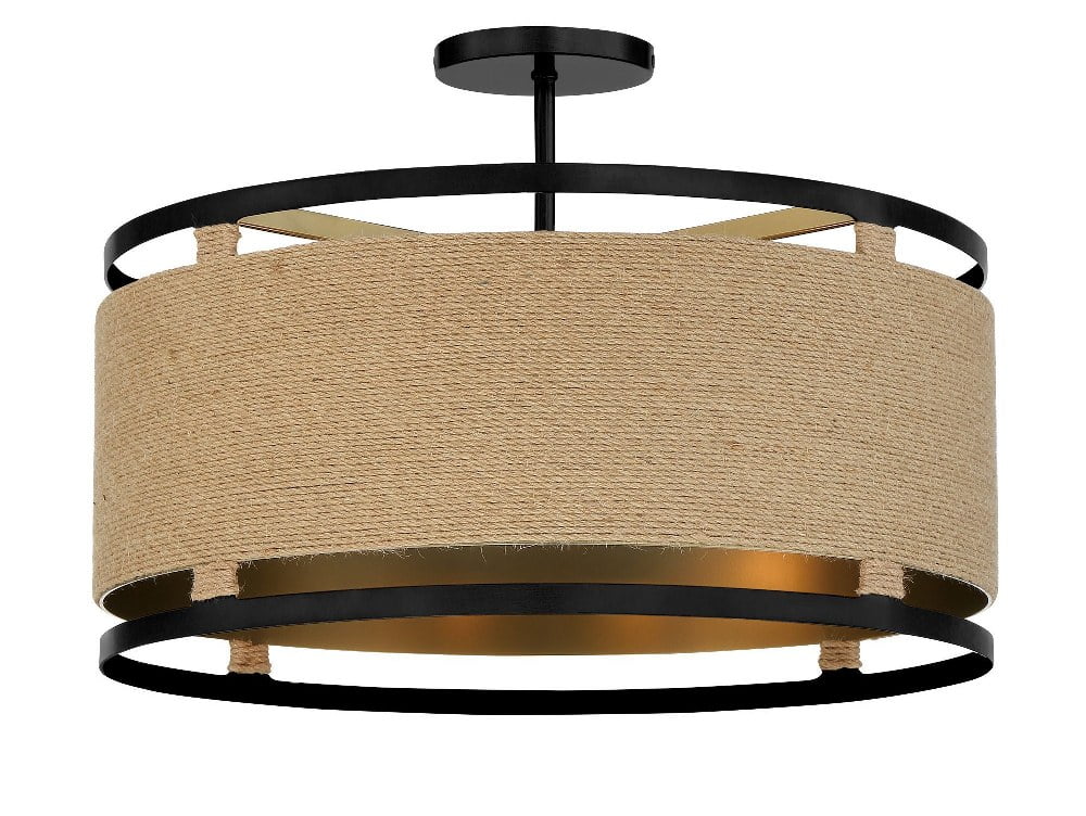 Windward Passage 4-Light Coal and Soft Brass Drum Ceiling Light