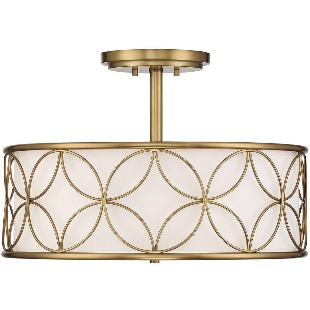 Warm Brass 4-Light Semi-Flush Mount with Geometric Pattern