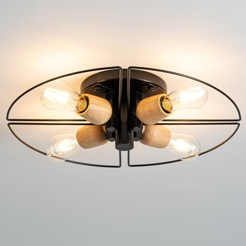 4 Light Sputnik Light Fixture Black Flush Mount Lights Industrial Ceiling Light Wood 21" Modern Farmhouse Ceiling Lights for Kitchen Bedroom Bathroom Foyer Hallway(E26)$$Tools & Hardware Other